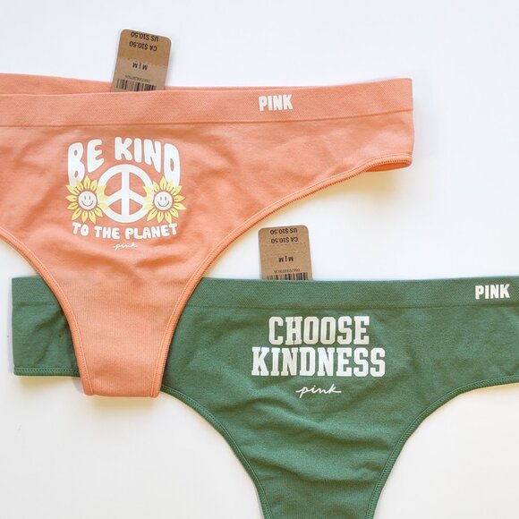 PINK Victoria's Secret Lot of 2 Thong Panties 'Be Kind & Choose Kindness' Medium - Picture 9 of 9